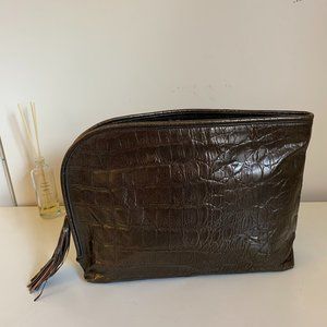 Brown Faux Crocodile Clutch